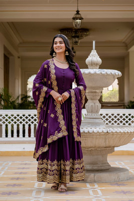 Zarista Creation Flared/A-line Gown(Purple)