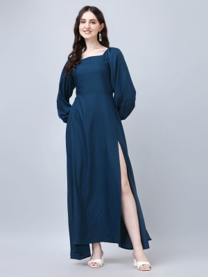 Krunal Raiyani Women Fit and Flare Dark Blue Dress