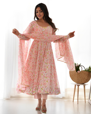 JS CREATIVE Anarkali Gown(Pink)
