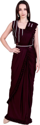 unexo Self Design Saree with Attached Blouse Lycra Saree(Maroon)