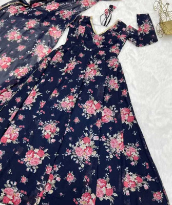 Om Empire Anarkali Gown(Blue, Red)