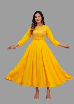 saloni creation Anarkali Gown(Yellow)