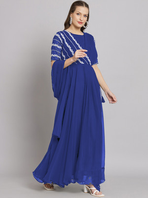 SHREE CREATION Flared/A-line Gown(Blue)