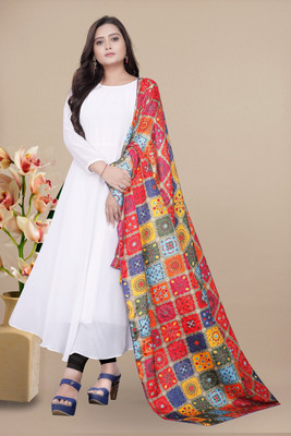 Rudra Fashion Mart Anarkali Gown(White, Orange)