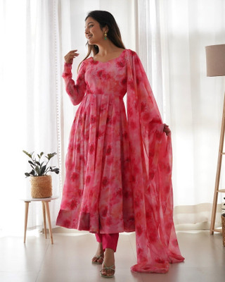 JS CREATIVE Anarkali Gown(Pink)
