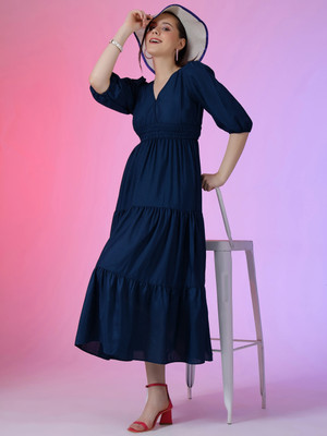 Raiyani Enterprise Women Fit and Flare Blue Midi/Calf Length Dress