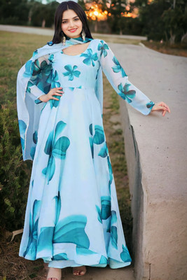 NYALKARAN ENTERPRISE Anarkali Gown(Light Blue)