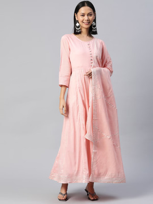 Readiprint Fashions Flared/A-line Gown(Pink)