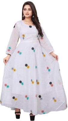 Rudraksh Fashion Anarkali Gown(White)