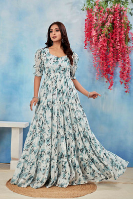 Odd by chansi Trendz Flared/A-line Gown(Light Blue)