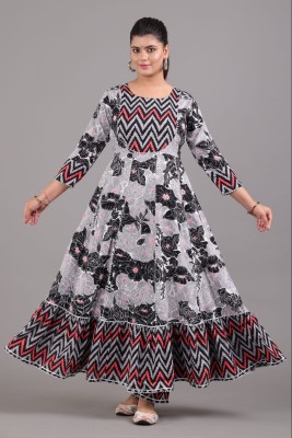 AL SADIQ Anarkali Gown(Red, Black)