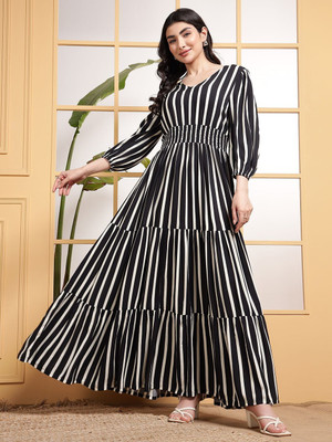 Krunal Raiyani Women Fit and Flare White Maxi/Full Length Dress