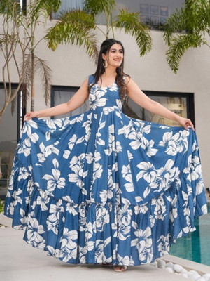 LAHER FASHION Flared/A-line Gown(Blue)