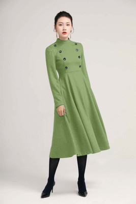 HRJ CREATION Women Fit and Flare Light Green Midi/Calf Length Dress