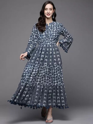 NAMA Women Printed Anarkali Kurta(Blue)