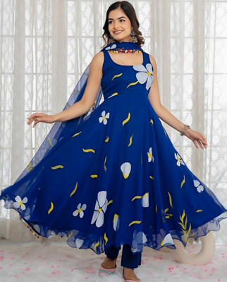 JS CREATIVE Anarkali Gown(Blue)