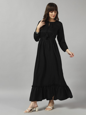 Raiyani Fashion Women Solid Anarkali Kurta(Black)
