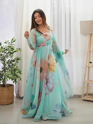 Prime Poster Anarkali Gown(Light Blue)