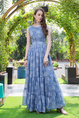 Odd by chansi Trendz Flared/A-line Gown(Blue)