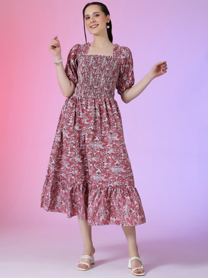 Krunal Raiyani Women Fit and Flare Pink Midi/Calf Length Dress