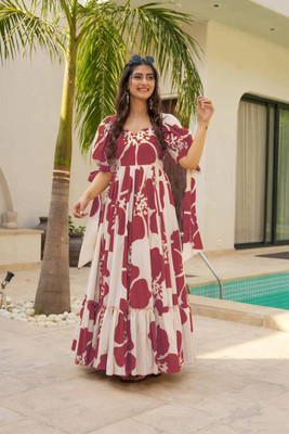 Freya Women Fit and Flare Red Maxi/Full Length Dress