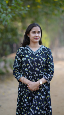 Jaipuri Bunaai Flared/A-line Gown(Blue)