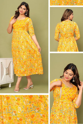 grinah fashion Flared/A-line Gown(Yellow)