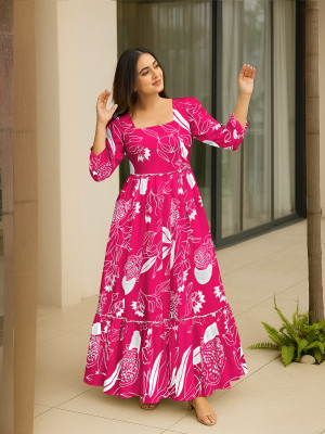 SwirlStyle Anarkali Gown(Pink, White)