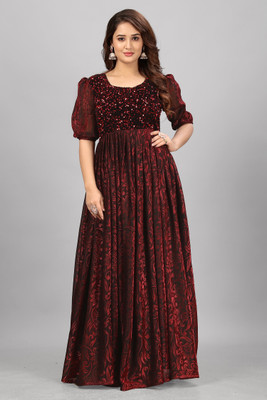 3Buddy Fashion Flared/A-line Gown(Maroon)