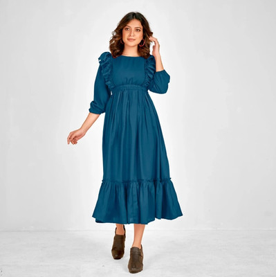 Raiyani Enterprise Women Fit and Flare Dark Blue Midi/Calf Length Dress