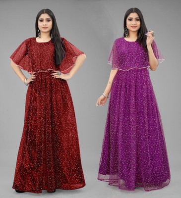 DECOFIN Flared/A-line Gown(Maroon, Purple)