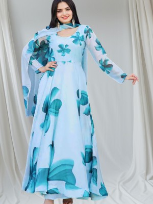 NYALKARAN ENTERPRISE Anarkali Gown(Light Blue)