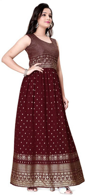 RUDRANI FASHION Flared/A-line Gown(Maroon)