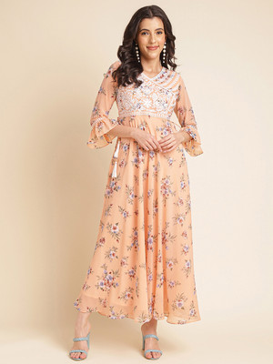 all about you Women Fit and Flare Pink Ankle Length Dress