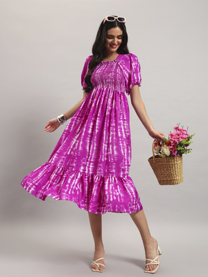 Jash Creation Women Fit and Flare Purple Ankle Length Dress