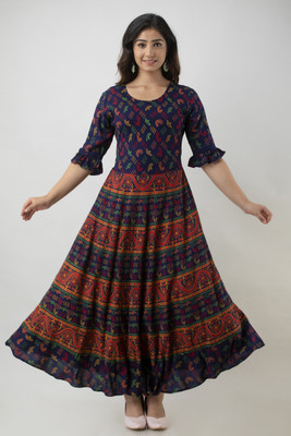 Parii Fashion Jaipur Flared/A-line Gown(Dark Blue)