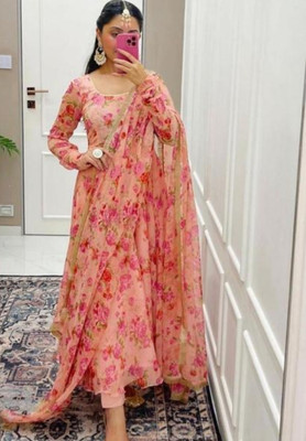 ADITYCREATION Anarkali Gown(Pink)
