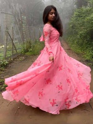 mogal fashion Floral Print Anarkali Kurta, Bottom & Dupatta Set