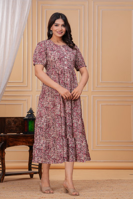 SUGANDH FEBRIC Anarkali Gown(Brown)