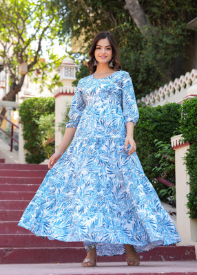 CHARVI CREATION Flared/A-line Gown(Blue)