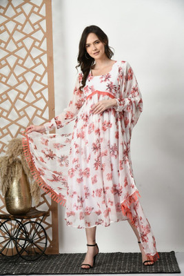 Fashionfricks Flared/A-line Gown(White, Orange)