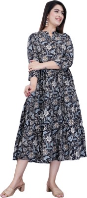 KALPHEM Women Floral Print Anarkali Kurta(Black)