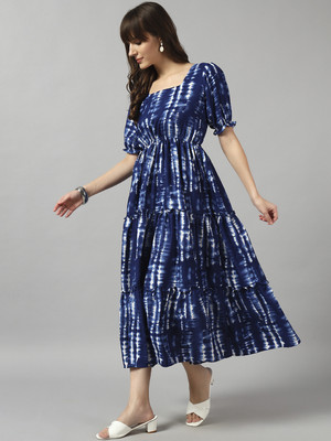Jash Creation Women Fit and Flare Blue Maxi/Full Length Dress