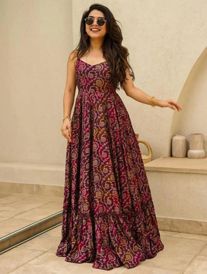 VIMURA FASHION Flared/A-line Gown(Maroon)