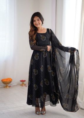 JS CREATIVE Anarkali Gown(Black)