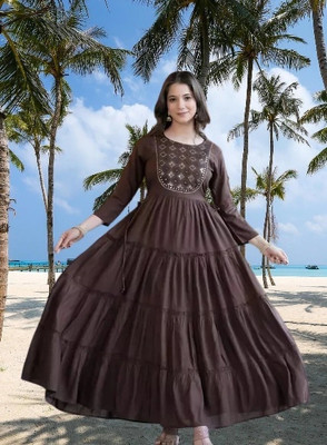 CHARVI CREATION Flared/A-line Gown(Brown)