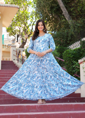 CHARVI CREATION Anarkali Gown(Blue)