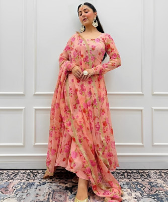 JS CREATIVE Anarkali Gown(Pink)