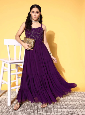 SHIVAY NAND FASHION Flared/A-line Gown(Purple)