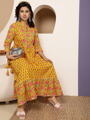 Gulmohar Jaipur Flared/A-line Gown(Yellow)